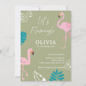 Sage Green Let’s Flamingle Flamingo Birthday Einladung (Vorderseite)