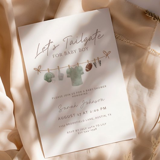 Sage green Let’s Tailgate Football Baby Shower Einladung
