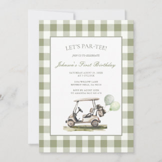 Sage Green Let's Par-Tee Golf 1st Birthday Party  Einladung