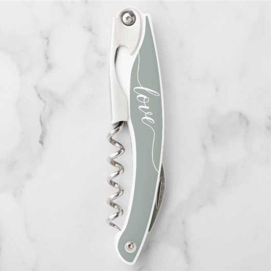 Sage Green Liebe Danke Gastgeschenk Hochzeit Kellnermesser (Vorderseite)