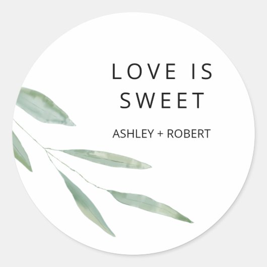 Sage Green Liebe ist Sweet Sticker, Gastgeschenk H Runder Aufkleber (Vorderseite)