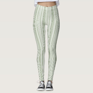 Sage Green (Light, Medium, Dark) and White Striped Leggings