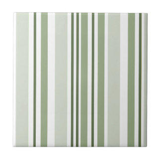 Sage Green (Light, Medium, Dark) and White Stripes Fliese