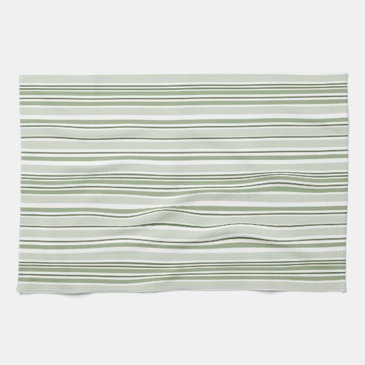 Sage Green (Light, Medium, Dark) and White Stripes Geschirrtuch (Horizontal)