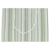 Sage Green (Light, Medium, Dark) and White Stripes Große Geschenktüte (Vorderseite)