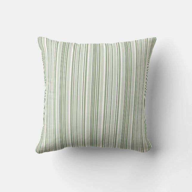 Sage Green (Light, Medium, Dark) and White Stripes Kissen (Rückseite)