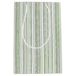 Sage Green (Light, Medium, Dark) and White Stripes Mittlere Geschenktüte
