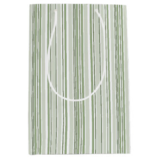 Sage Green (Light, Medium, Dark) and White Stripes Mittlere Geschenktüte