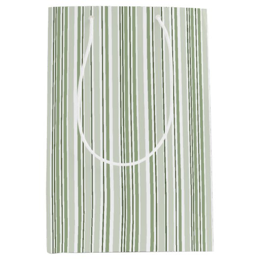 Sage Green (Light, Medium, Dark) and White Stripes Mittlere Geschenktüte (Vorderseite)