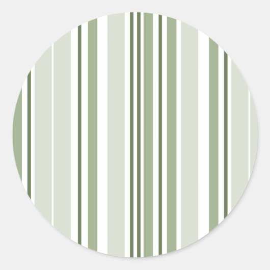 Sage Green (Light, Medium, Dark) and White Stripes Runder Aufkleber (Vorderseite)