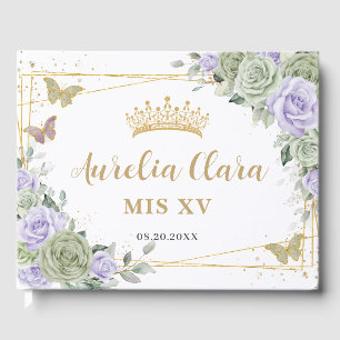 Sage Green Lila Floral Butterfliegen QUINCEAÑERA Gästebuch