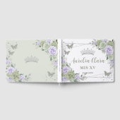 Sage Green Lila Floral Butterfliegen QUINCEAÑERA Gästebuch (Voll)