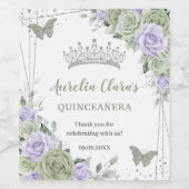 Sage Green Lila Floral Rosen Quinceañera Geburtsta Weinetikett (Einzelnes Label)