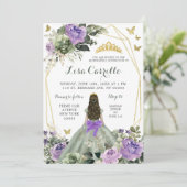 Sage Green Lila Lilac Bow Princess Quinceañera Einladung (Stehend Vorderseite)