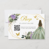Sage Green Lila Princess Quinceañera QR RSVP Karte (Vorderseite)