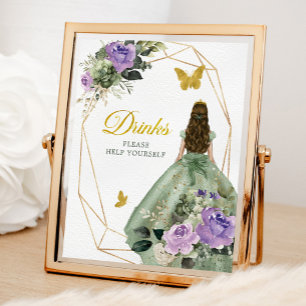 Sage Green Lila Quinceañera Drinks Unterschreiben Poster