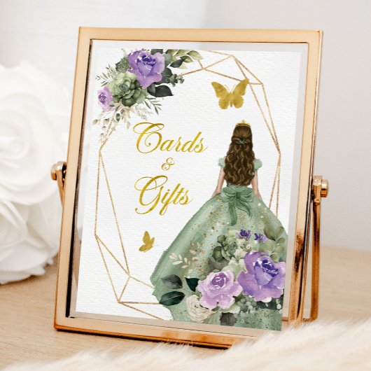 Sage Green Lila Quinceañera Karten und Geschenke Poster