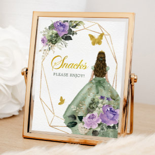 Sage Green Lila Quinceañera Snacks Sign Poster