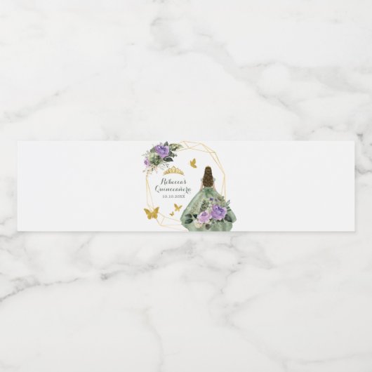 Sage Green Lila Quinceañera Wasserflaschenetikett (Einzelnes Label)