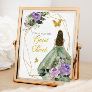 Sage Green Lila Quinceñera Gästebuch