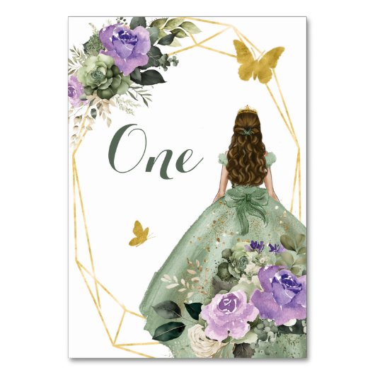 Sage Green Lila Quinceñera Tischnummer (Vorderseite)