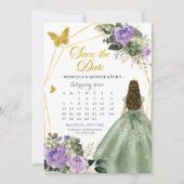 Sage Green Lilac 15 Años Save the Date Kalender Einladung (Vorderseite)