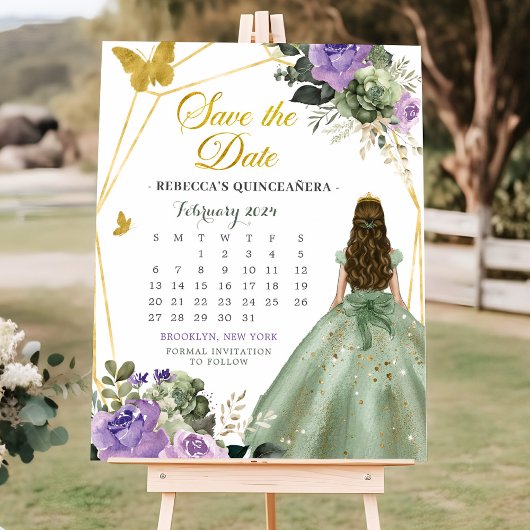 Sage Green Lilac 15 Años Save the Date Kalender Einladung