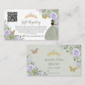 Sage Green Lilac Floral Quinceañera Geschenkregist Begleitkarte (Vorne/Hinten)