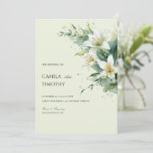 Sage Green Lily of the Valley Floral Wedding Einladung (Stehend Vorderseite)