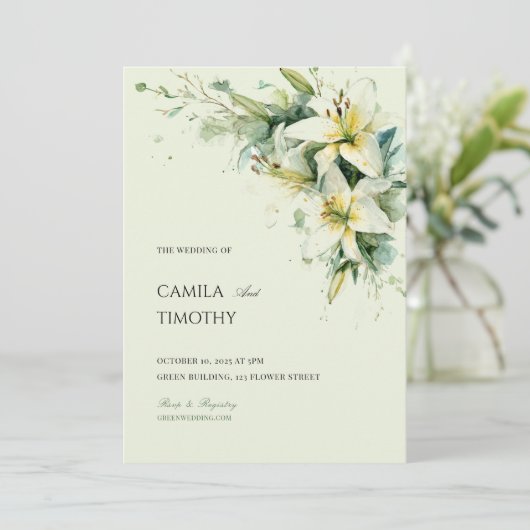 Sage Green Lily of the Valley Floral Wedding Einladung (Stehend Vorderseite)