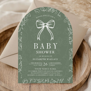 Sage Green Line Art Coquette Bogen Baby Shower Einladung