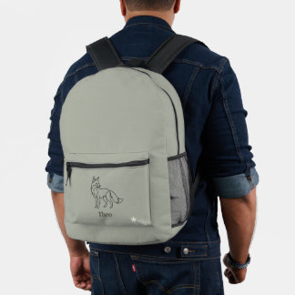 Sage Green | Line Art Fuchs Kids personalisierter  Bedruckter Rucksack