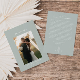 Sage Green Line Art Leaf Monogram Wedding Dankeskarte