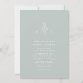 Sage Green Line Art Leaf Monogram Wedding Einladung (Vorderseite)