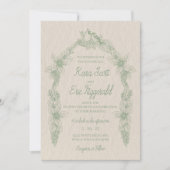 Sage Green Line Art Woodland Blumen Hochzeit Einladung (Vorderseite)