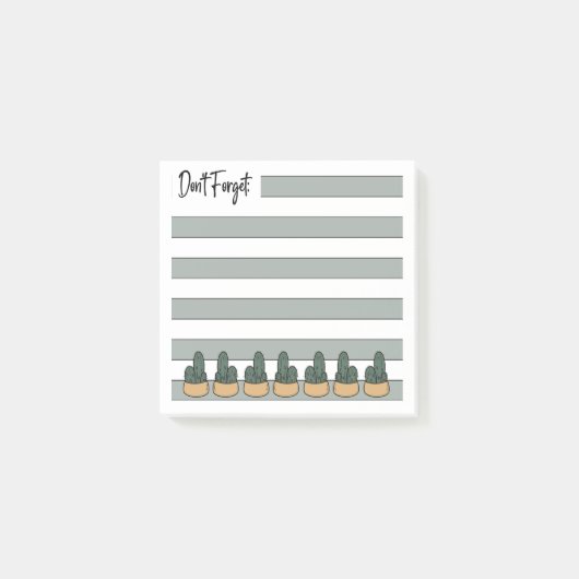 Sage Green | Lined | Potted Cactus - Post-it Klebezettel (Vorderseite)