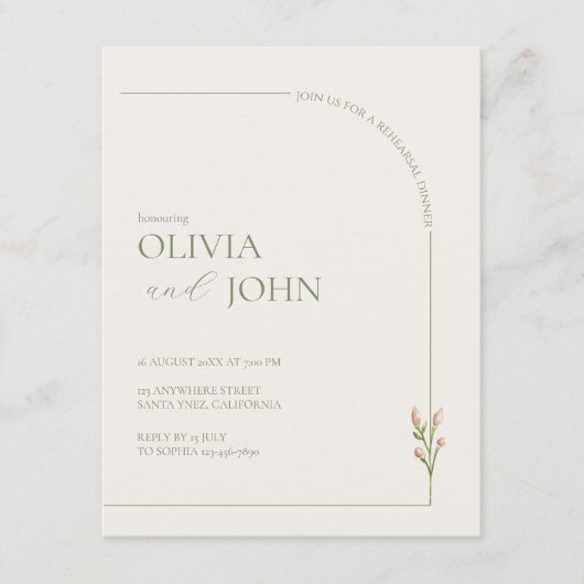 Sage Green & Linen Arch Minimal Rehearsal Dinner (Vorderseite)