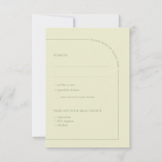 Sage Green & Linen Arch Minimalist Meal Choice  RSVP Karte (Vorderseite)