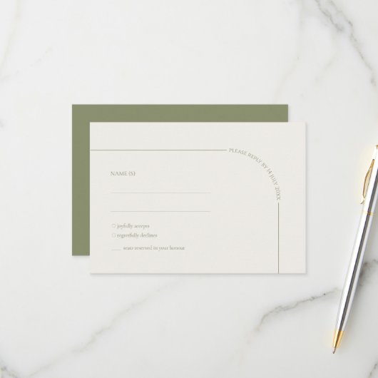 Sage Green & Linen Arch Minimalist Meal Choice RSVP Karte (Vorderseite/Rückseite Beispiel)