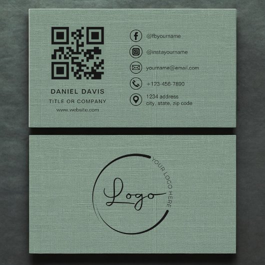 Sage Green Linen Company Logo QR Code  Visitenkarte