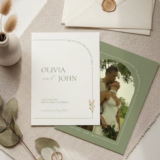 Sage Green & Linen Minimalist Save the Date Card Einladung
