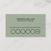 Sage Green Linen Texture Loyalty Card Visitenkarte (Rückseite)