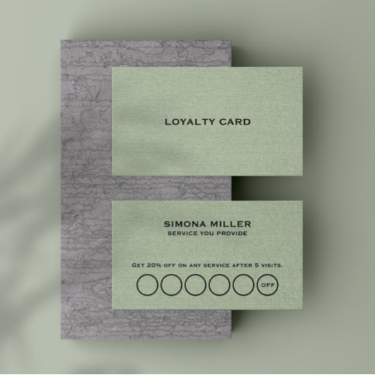 Sage Green Linen Texture Loyalty Card Visitenkarte