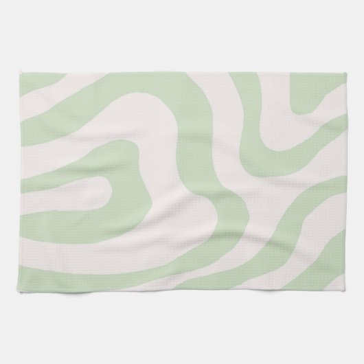 Sage Green Liquid Swirl Groovy Streifen Y2K Muster Geschirrtuch (Horizontal)