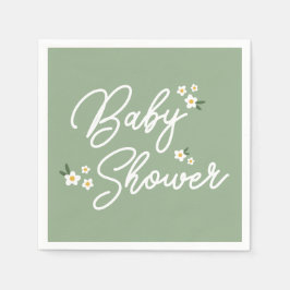 Sage Green Little Lady Spring Flowers Babydusche Serviette
