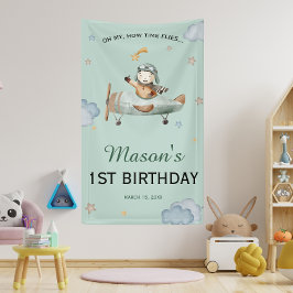 Sage Green Little Pilot Sky 1st Birthday Banner