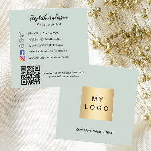 Sage Green Logo QR Code Social Media Quadratische Visitenkarte