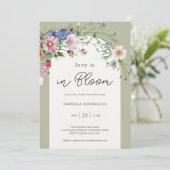 Sage Green Love in Bloom Bridal Shower Einladung (Stehend Vorderseite)
