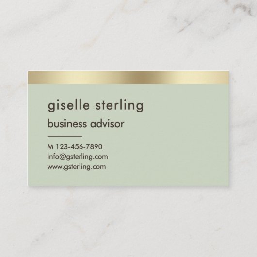 Sage Green Luxe Imitats Gold Foil Monogram Visitenkarte (Rückseite)