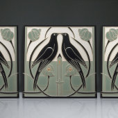 Sage Green Mackintosh Black Birds Art Deco Dekorat Fliese